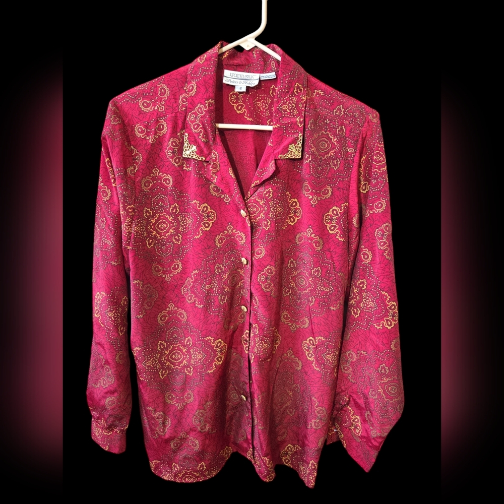 Womens Vintage Paisley Button Down Blouse
